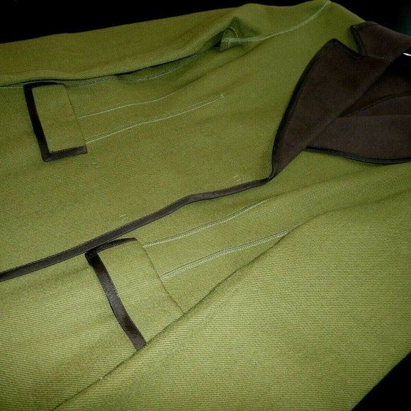 Philosophy Di Alberta Ferretti Long Wool Coat Olive Green with Brown USA Size 4 - Picture 4 of 16